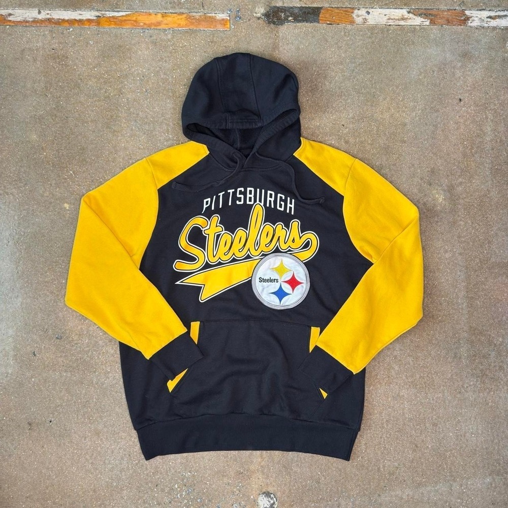 Pittsburgh Steelers NFL Hoodie Mens XL Black Gold Graphic Raglan Sleeves